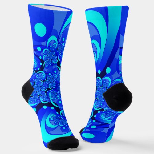 Shades of Blue Modern Abstract Fractal Art Socks