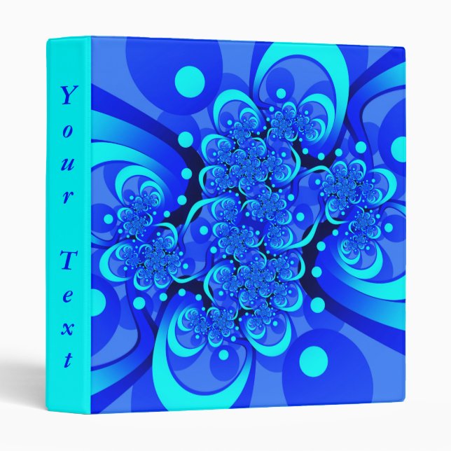 Shades of Blue Modern Abstract Fractal Art Text 3 Ring Binder (Front/Spine)