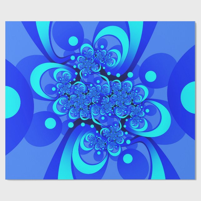Shades of Blue Modern Abstract Fractal Art Wrapping Paper (Flat)