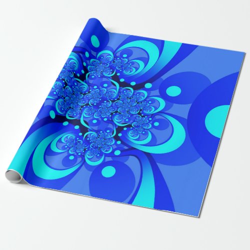 Shades of Blue Modern Abstract Fractal Art Wrapping Paper
