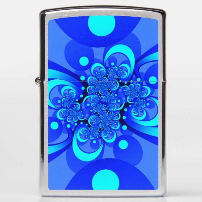 Shades of Blue Modern Abstract Fractal Art Zippo Lighter (Front)