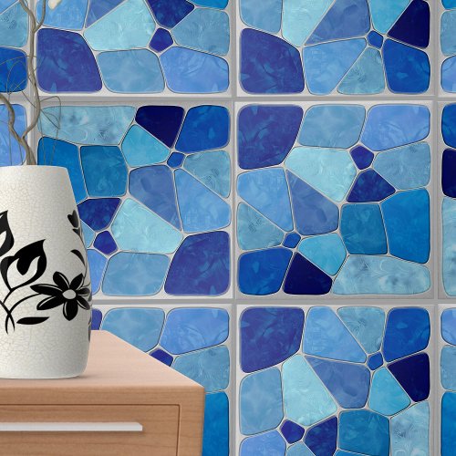 Shades of Blue Mosaic abstract art Ceramic Tile