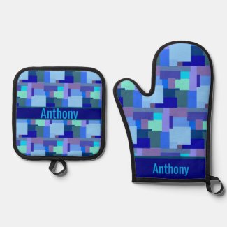  Shades Of Blue - name  oven mitt & pot hol