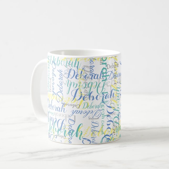 shades of blue names coffee mug (Front Left)