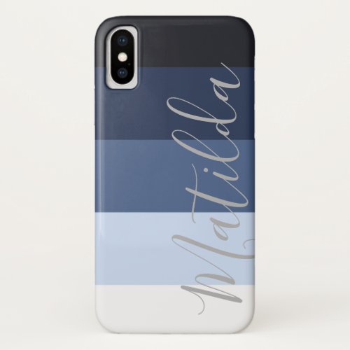 Shades of blue Ombre Stripe Personalized Name iPhone X Case