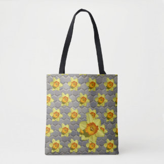 Shades of Blue Patern Daffodils Tote Bag