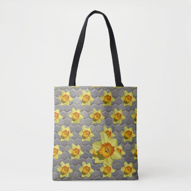 Shades of Blue Patern Daffodils Tote Bag (Front)