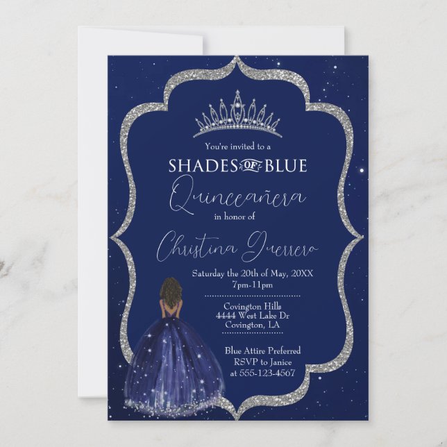Shades of Blue Quinceañera Birthday Invitation (Front)