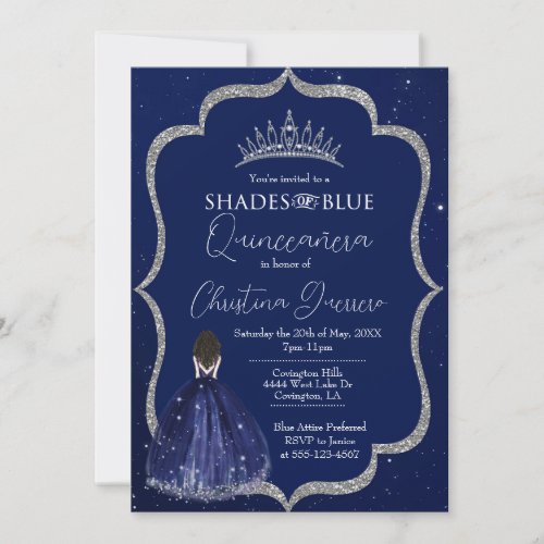 Shades of Blue Quinceaera Birthday Invitation