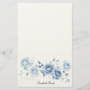 Shades of Blue Roses Vintage Floral Design Stationery