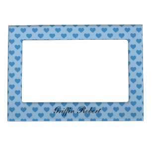 SHADES OF BLUE ROWS OF HEARTS MAGNETIC FRAME