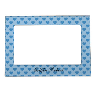 SHADES OF BLUE ROWS OF HEARTS MAGNETIC FRAME