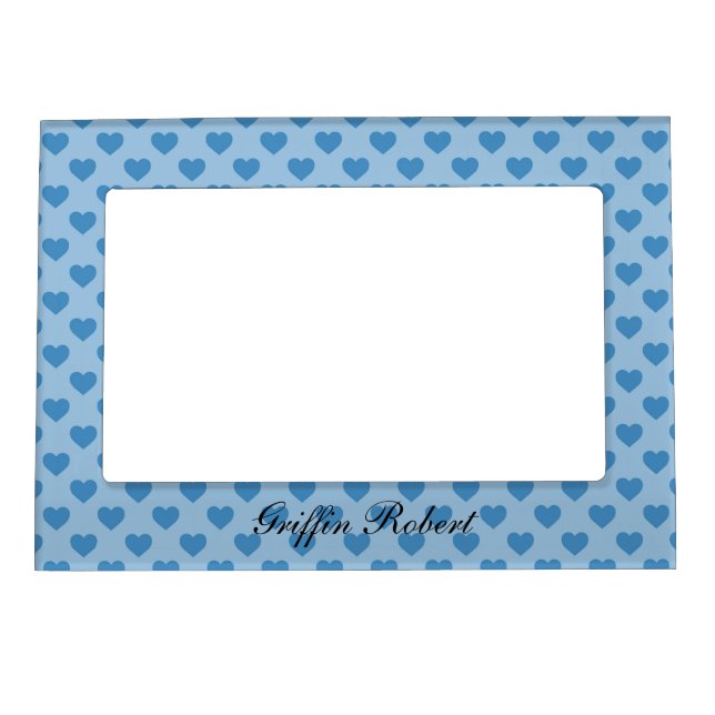 SHADES OF BLUE ROWS OF HEARTS MAGNETIC FRAME (Front)