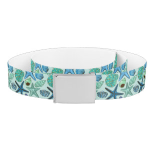 Shades Of Blue Seashells And Starfish Pattern Belt