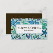 Shades Of Blue Seashells And Starfish Pattern Business Card