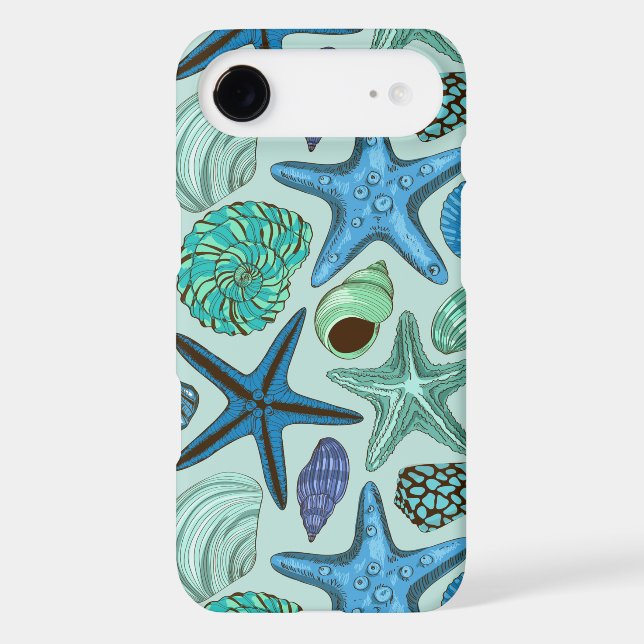 Shades Of Blue Seashells And Starfish Pattern Case-Mate iPhone Case (Back)