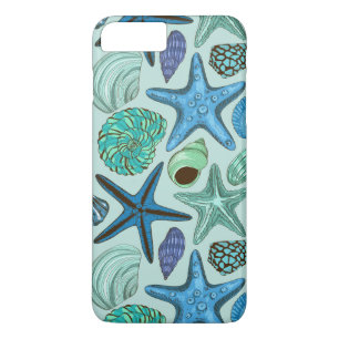Shades Of Blue Seashells And Starfish Pattern iPhone 8 Plus/7 Plus Case
