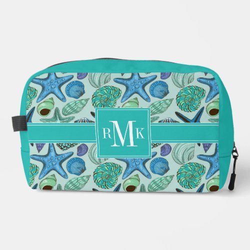 Shades Of Blue Seashells And Starfish Pattern Dopp Kit