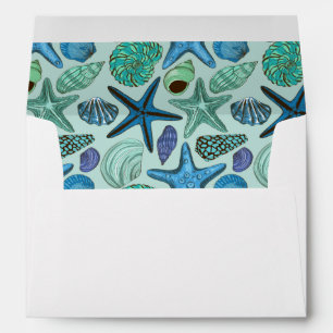 Shades Of Blue Seashells And Starfish Pattern Envelope