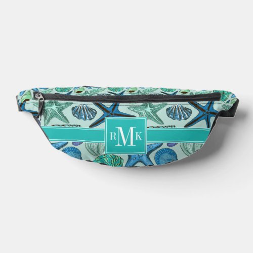 Shades Of Blue Seashells And Starfish Pattern Fanny Pack