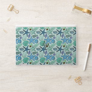 Shades Of Blue Seashells And Starfish Pattern HP Laptop Skin