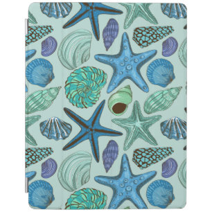 Shades Of Blue Seashells And Starfish Pattern iPad Smart Cover