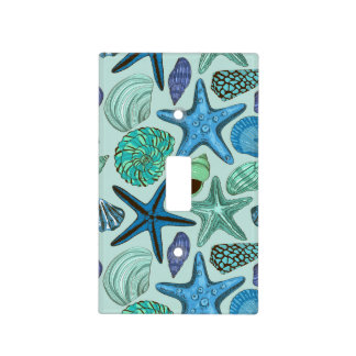Shades Of Blue Seashells And Starfish Pattern Light Switch Cover