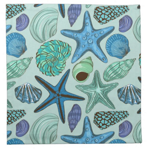 Shades Of Blue Seashells And Starfish Pattern Napkin