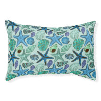 Shades Of Blue Seashells And Starfish Pattern Pet Bed