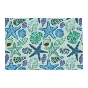 Shades Of Blue Seashells And Starfish Pattern Placemat
