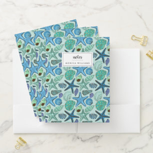 Shades Of Blue Seashells And Starfish Pattern Pocket Folder