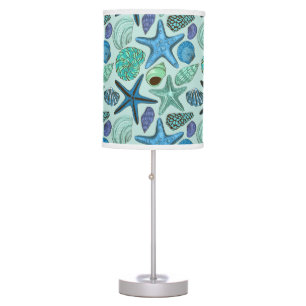 Shades Of Blue Seashells And Starfish Pattern Table Lamp