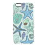 Shades Of Blue Seashells And Starfish Pattern Clear iPhone 6/6S Case