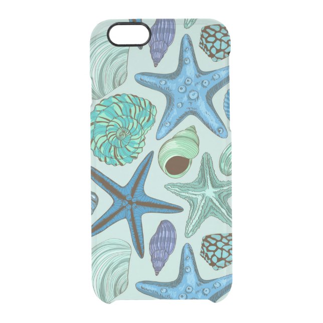 Shades Of Blue Seashells And Starfish Pattern Uncommon iPhone Case (Back)