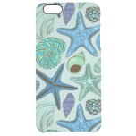 Shades Of Blue Seashells And Starfish Pattern Clear iPhone 6 Plus Case