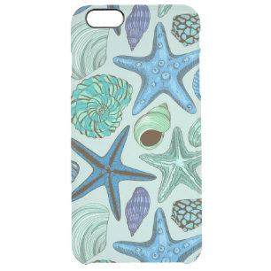 Shades Of Blue Seashells And Starfish Pattern Clear iPhone 6 Plus Case