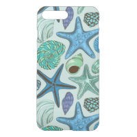 Shades Of Blue Seashells And Starfish Pattern