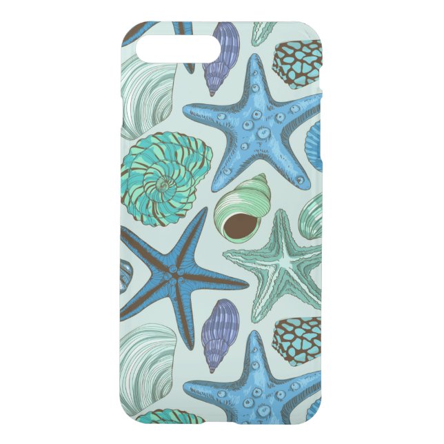 Shades Of Blue Seashells And Starfish Pattern Uncommon iPhone Case (Back)