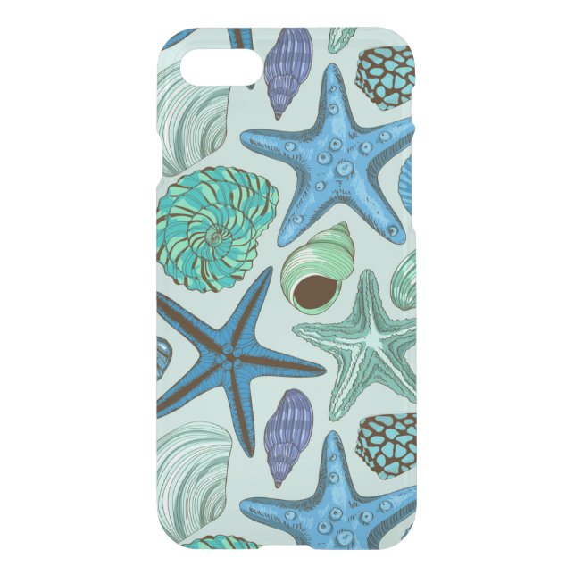 Shades Of Blue Seashells And Starfish Pattern Uncommon iPhone Case (Back)