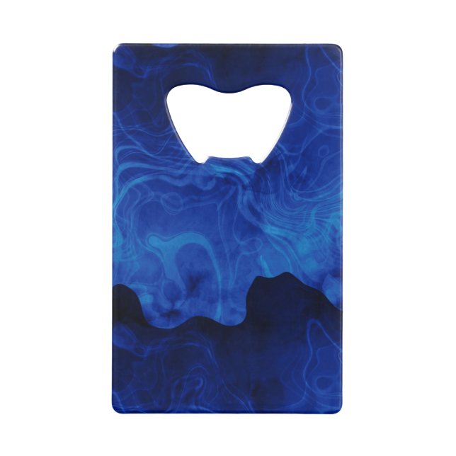 Shades of Blue Smoke Abstract Credit Card Bottle Opener (Front)