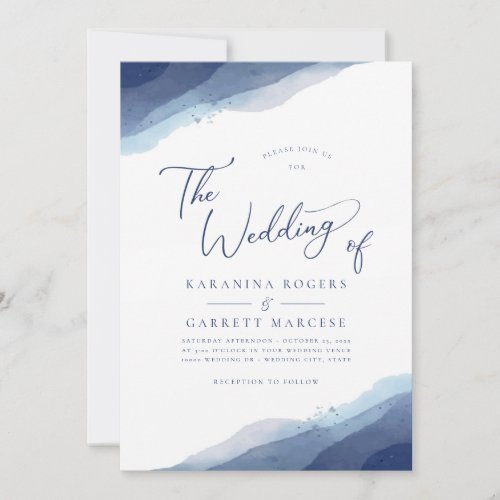 Shades of Blue Soft Watercolor Wedding Invitation