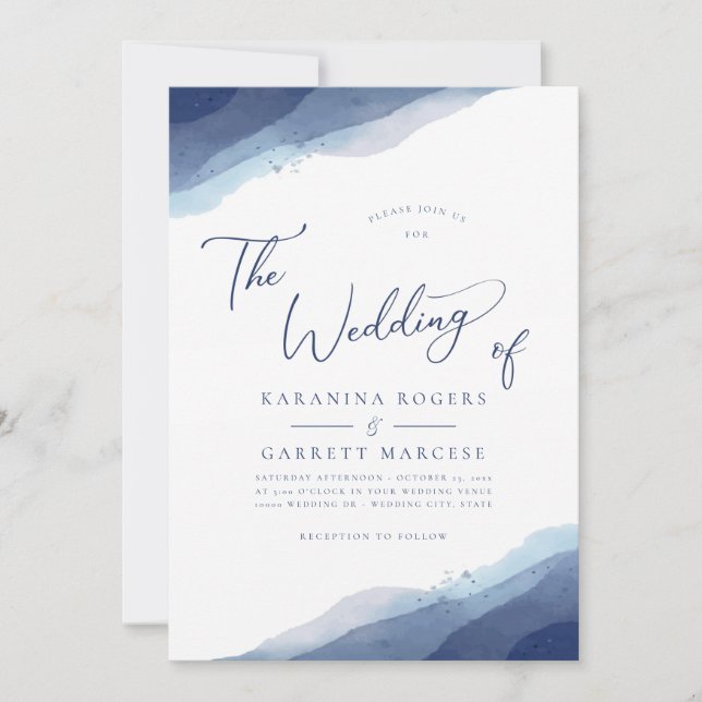 Shades of Blue Soft Watercolors Wedding Invitation (Front)