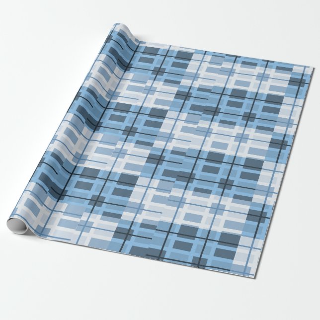 Shades of Blue Sophisticated Geometric Pattern Wrapping Paper (Unrolled)