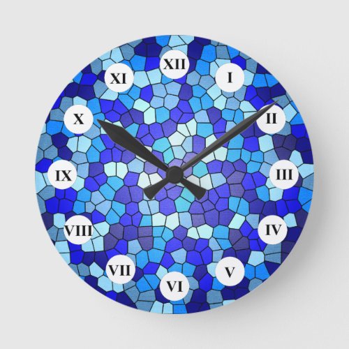 Shades of Blue Stained Glass by Shirley Taylor Round Clock