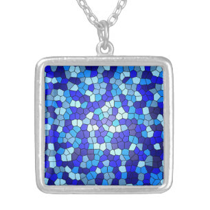 Shades of Blue Stained Glass by Shirley Taylor Silver Plated Necklace