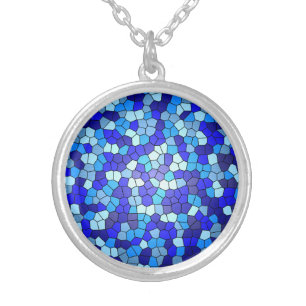 Shades of Blue Stained Glass by Shirley Taylor Silver Plated Necklace