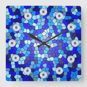 Shades of Blue Stained Glass by Shirley Taylor Square Wall Clock