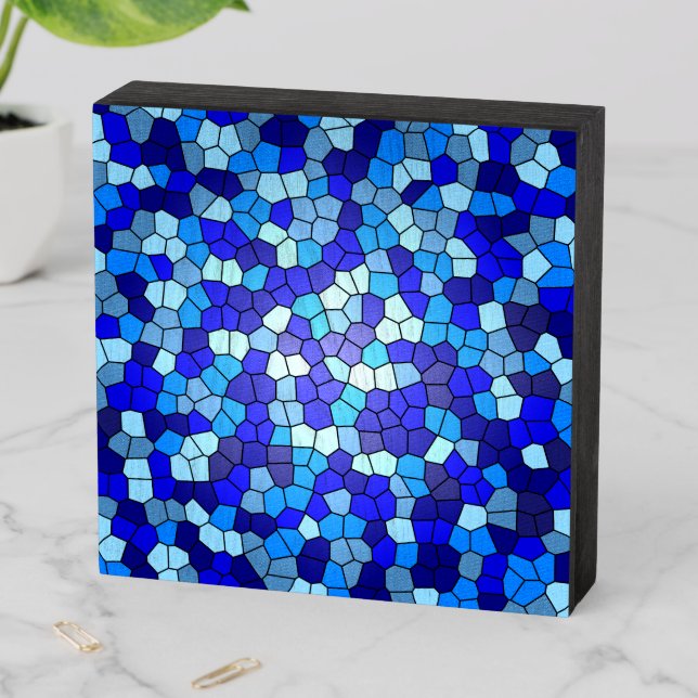 Shades of Blue Stained Glass by Shirley Taylor Wooden Box Sign (In Situ Horizontal)