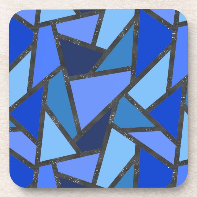 Shades of blue stained glass pattern beverage coaster (Front)