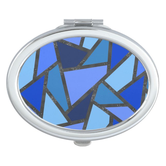 Shades of blue stained glass pattern compact mirror (Front)